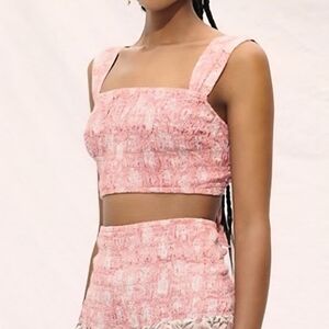 House Of Harlow 1960 Crop Top Pink Small Paisley Smocked Tank Shirt Tie Back
